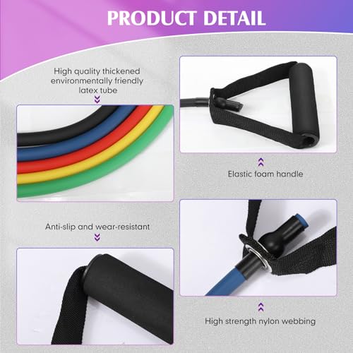 Shappy 10 Pcs Resistance Bands with Handles Exercise Stretch Bands for Exercise Woman Man Training Physical Therapy Workouts Fitness - color: Multicolor