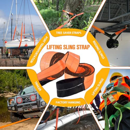 2PCS 3" x10Ft Lift Sling Straps 28000LBS Heavy Duty Tow Strap | Heavy Duty Nylon Webbing Sling,28000 LBS Capacity Eye-to-Eye Lifting Straps for Hoist,Winch,Tree Saver & Recovery Towing
