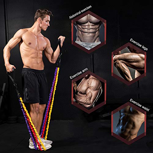 Rocutus Resistance Bands Set, 15 Pack Exercise Resistance Tubes with Anti-Snap Heavy Duty Protective Nylon Sleeves,20lbs to 40lbs Resistance Tubes,Door Anchor Ankle Strap up to 150lbs