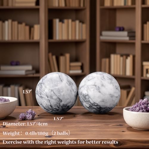 Baoding Balls 2Pcs, 1.57 inch Natural Marble Baoding Chinese Meditation Balls, with Carry Case for Hands Stress Relief, Light Grey - color: Light Grey, size: Medium-1.57"