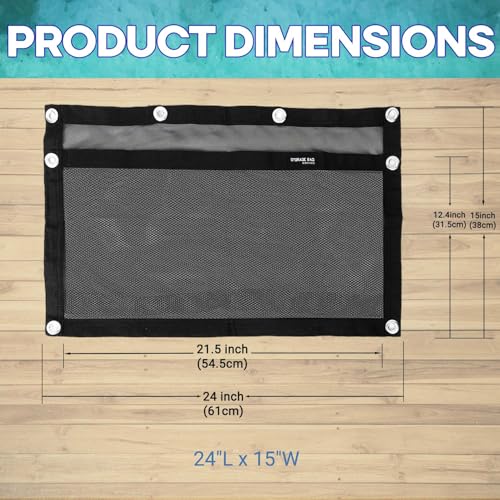Boat Storage Bag,Polyester Boat Mesh Suspended Storage Bag,Black Boats Storage Mesh Pocket,Boat Seat Storage Bag for Leaning Post with 6 Positioning Elastic Loops. (24" L x 15" W) - size: 24"L x 15"W