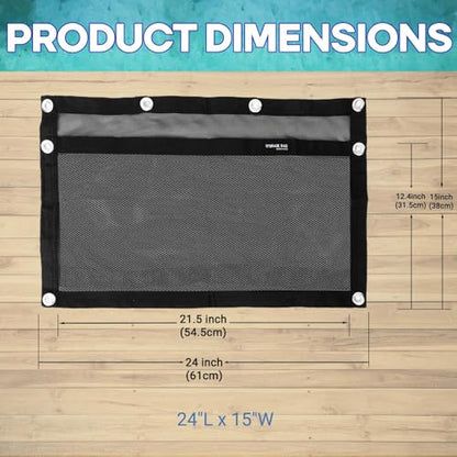 Boat Storage Bag,Polyester Boat Mesh Suspended Storage Bag,Black Boats Storage Mesh Pocket,Boat Seat Storage Bag for Leaning Post with 6 Positioning Elastic Loops. (24" L x 15" W) - size: 24"L x 15"W