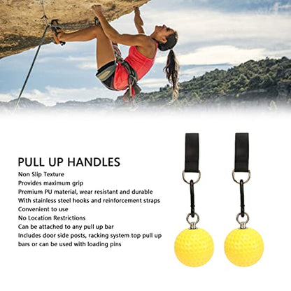 Pull Up Ball Grip with Straps, Non Slip Climbing Ball Handles, Multi Functional Training Attachment for Strength Fitness, Durable PU Material with Stainless Steel Hooks for Indoor