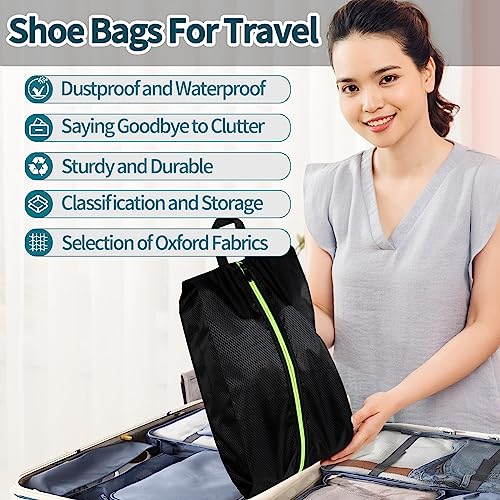 Shoe Bags for Travel - Set of 3 Pack Large Capacity Oxford Fabric Shoe Bags, Multi-Functional Dust-Proof and Waterproof Men & Women Travel Shoe Bag(Black) - color: Black