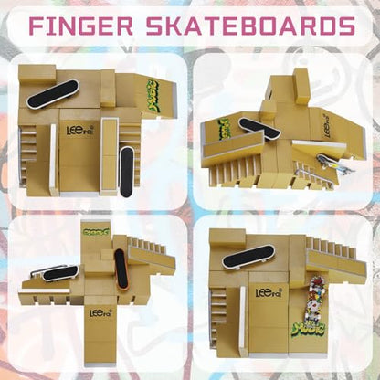 Skate Park Kit for Finger Skateboard - Ramp Parts, Training Props With 2 Fingerboards - color: Yellow 5pcs