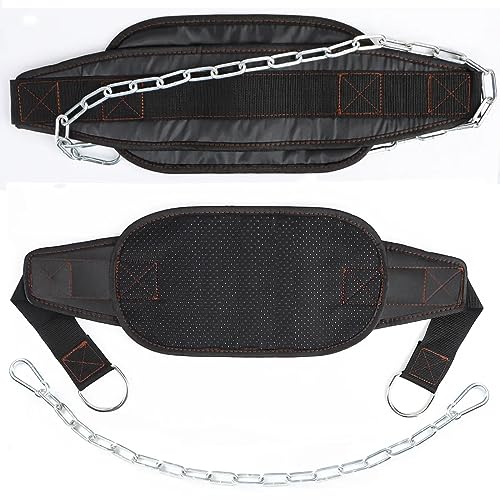 Fitness Dip Belt with Chain for Weight lifting, Dipping Pull Up Belt, Dip Belt Leather Attachment, Powerlifting, and Bodybuilding Workouts Belts, Comfortable Waist Support for Men & Women