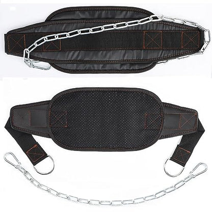 Fitness Dip Belt with Chain for Weight lifting, Dipping Pull Up Belt, Dip Belt Leather Attachment, Powerlifting, and Bodybuilding Workouts Belts, Comfortable Waist Support for Men & Women