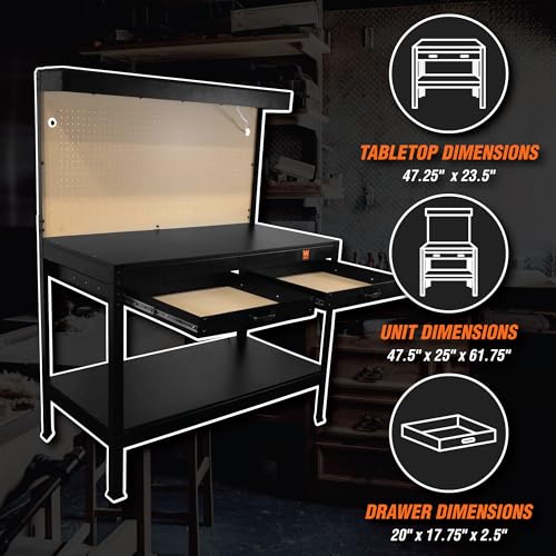 WEN WB4723T 48-Inch Workbench with Power Outlets and Light, Black - size: 48-Inch