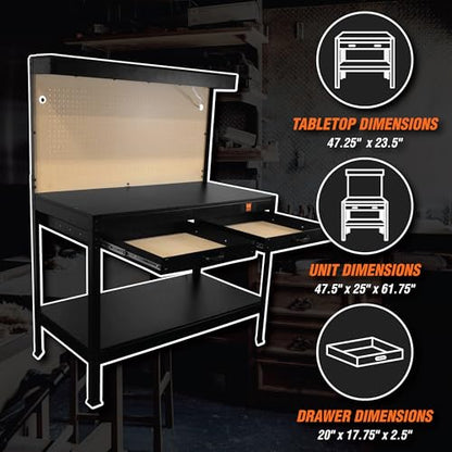 WEN WB4723T 48-Inch Workbench with Power Outlets and Light, Black - size: 48-Inch