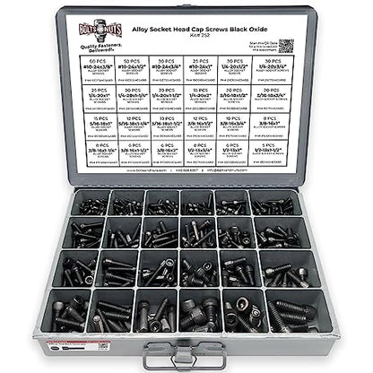 Inch Alloy Allen Socket Head Cap Screws Bolts Coarse Thread Black Oxide Assortment - 453 PCS