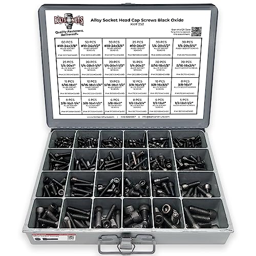 Inch Alloy Allen Socket Head Cap Screws Bolts Coarse Thread Black Oxide Assortment - 453 PCS