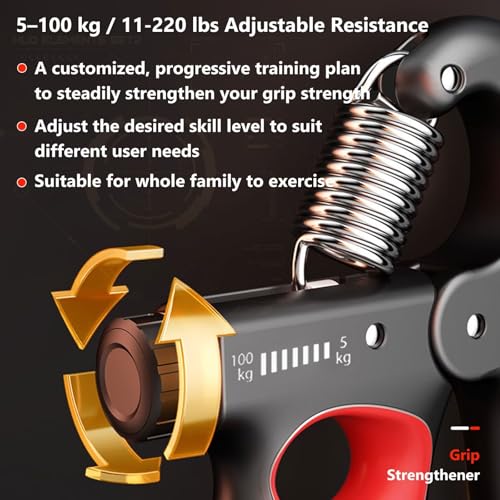 Grip Strength Trainer Forearm Strengthener, 11-220 lbs Adjustable Resistance, Automatic Counting, Ergonomic Design, Ideal Device for Grip Strengthening, Arthritis Relief, Hand Physical Therapy & Rehab - color: Orange