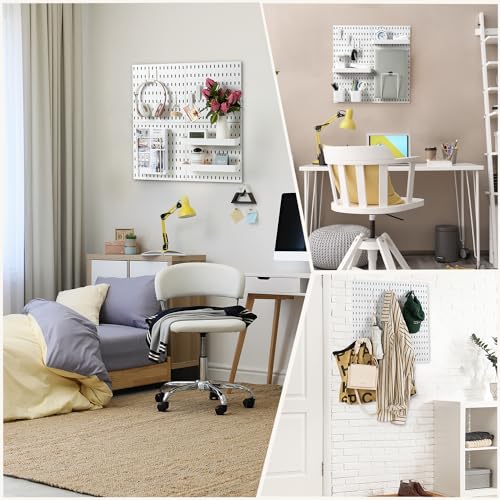 VUSIGN Pegboard Combination Wall Organizer Kit 22" x 22", White | 4 Pieces Pegboards and 17 Accessories, Wall Mount Display Peg board Panel Kits for Bedroom, Home, Office, Bathroom - color: White - 4 Pieces