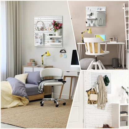 VUSIGN Pegboard Combination Wall Organizer Kit 22" x 22", White | 4 Pieces Pegboards and 17 Accessories, Wall Mount Display Peg board Panel Kits for Bedroom, Home, Office, Bathroom - color: White - 4 Pieces