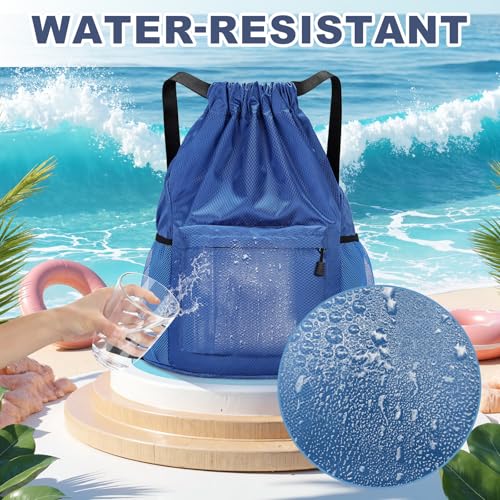 Tygelluis Drawstring Backpack, Waterproof Gym Bag with Water Bottle Pocket for Women Men, Pull String Sport Bag for Swim, Soccer and Basketball, Royal Blue - color: Royal Blue1