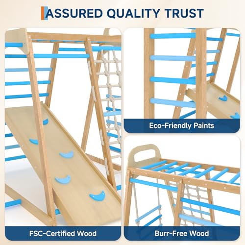 7-in-1 Wooden Jungle Gym, Indoor Kids Climbing Playset for Toddlers - color: Blue