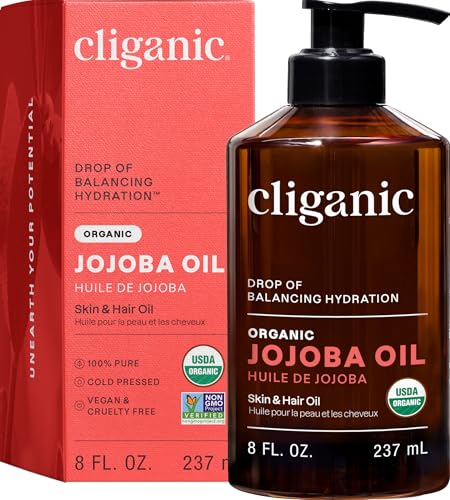 Cliganic Organic Jojoba Oil, 100% Pure (8oz) | Moisturizing for Face, Hair, Skin & Nails | Natural Cold Pressed Hexane Free | Base Carrier Oil - size: 8 Fl Oz (Pack of 1)