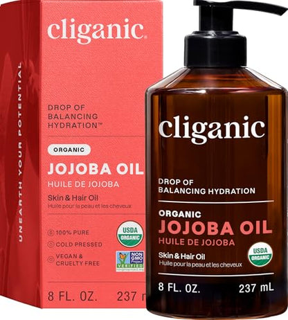 Cliganic Organic Jojoba Oil, 100% Pure (8oz) | Moisturizing for Face, Hair, Skin & Nails | Natural Cold Pressed Hexane Free | Base Carrier Oil - size: 8 Fl Oz (Pack of 1)