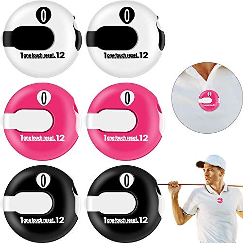 Frienda 6 Pack Golf Stroke Counter Clicker, Mini Score Counter, One-Touch Reset Clip for Gloves, Belt & Golf Bag, Counts up to 12 Strokes - color: Red, White, Black