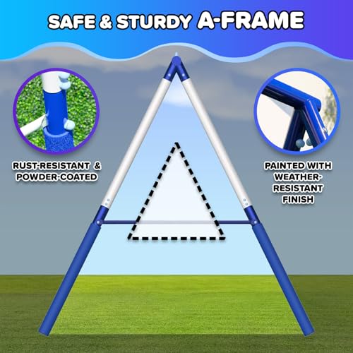 Sportspower Swing Climb and Glide Metal Swing Set 6 in 1: Heavy-Duty A-Frame, Belt Swing, Glider, Saucer, Climbing & Net Ladders (Green)