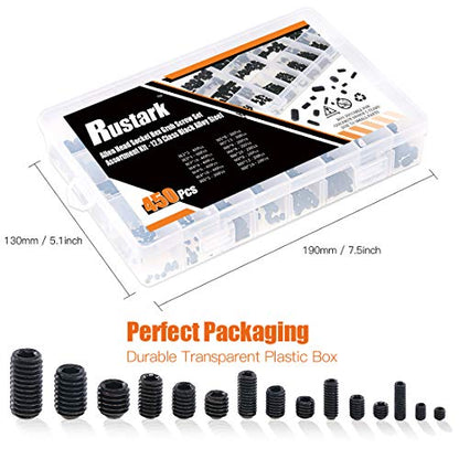 450Pcs M3/M4/M5/M6/M8 Allen Head Socket Hex Grub Screw Set Assortment Kit with Internal Hex Drive - 12.9 Class Black Alloy Steel