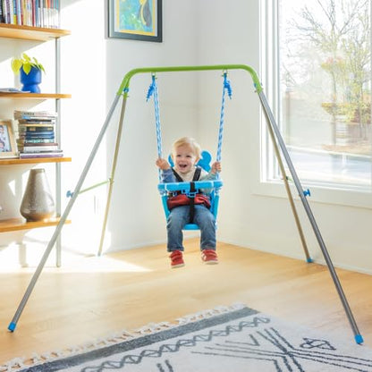 Sportspower My 1st Toddler Swing - Heavy-Duty Baby Indoor/Outdoor Swing Set with Safety Harness, Blue, 57"L x 56"W x 47"H - color: Blue