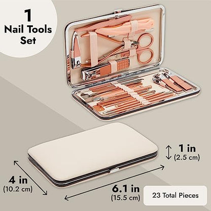 Okuna Outpost 23-Piece Manicure Pedicure Kit - Compact Travel Nail Kit - Precision Nail Clipper Set with File, Tweezers & Cuticle Trimmer - Ingrown Toenail Treatment Tools