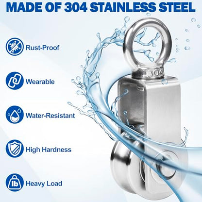 Cable Pulley Wheel Stainless Steel, 8 Pack M34 Single Pulley Snatch Block, Heavy Duty Lifting Crane Swivel Hook, Bearing Inside Rope Pulleys for Lifting System Gym Equipment Clothesline, 551 lbs Load - size: M34 - 8 Pack
