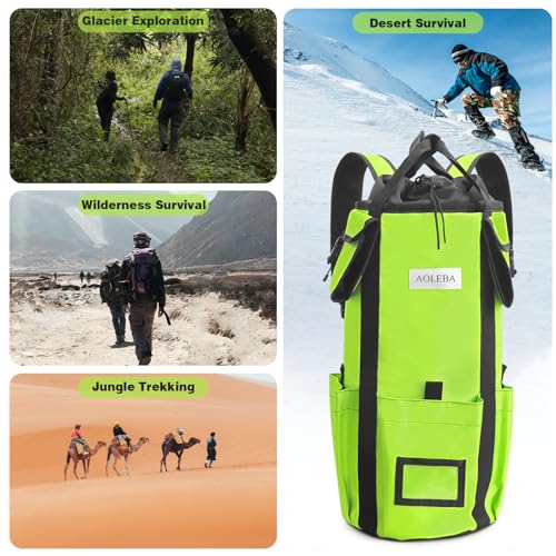 AOLEBA Arborist Rope Storage Bag Tree Climbing Rock Rope Bucket Backpack Rope Storage Bag Large Capacity 1680D Thicken Nylon Material with Hand Straps, Side Pockets - color: Neon Green