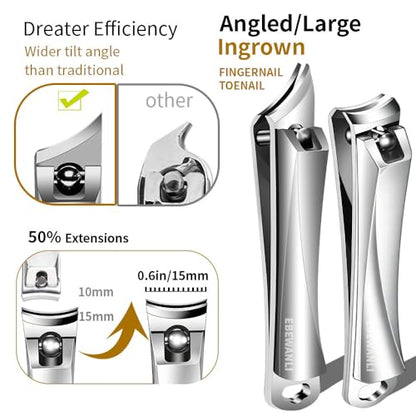 EBEWANLI Nail Clipper Set, Slanted Angled Ingrown Toenail Clipper and Curved Nail Clipper Cutters, 2Pcs Stainless Steel Finger Nail Clippers Adult - color: Silver-set
