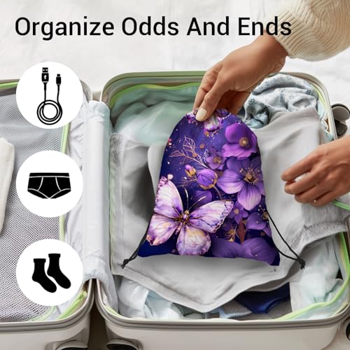 Abstract Flower Butterfly Grip Bags for Gymnasts Purple Adjustable Gymnastics Drawstring Gym Bag - color: Butterfly Flower Art-purple