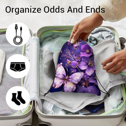Abstract Flower Butterfly Grip Bags for Gymnasts Purple Adjustable Gymnastics Drawstring Gym Bag - color: Butterfly Flower Art-purple