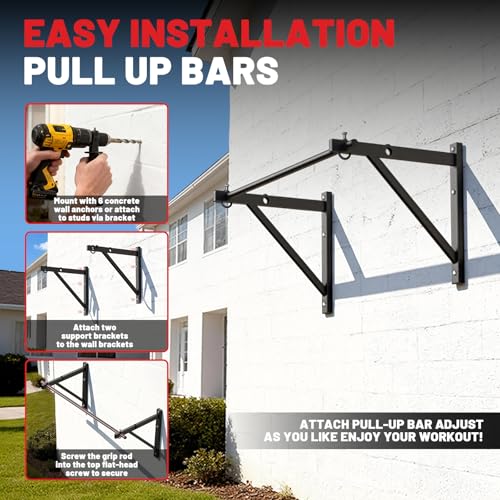 Wall Mounted Pull Up Bar, Chin Up Bar for Home Gym Strength Training | PAPABABE Sturdy Anti-Slip, Knurled Grip, Quick Install, Multi-Grip Versatile, Wall-Mounted Space-Saver 500 Weight Capacity - style: 52 inch