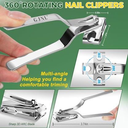 Toenail Clippers for Thick Nails for Seniors, 4PCS | Toe Nail Clippers for Men with Catcher - 360° Toenail Clippers for Seniors, Heavy Duty Edgy Nail Clipper for Thick Nails