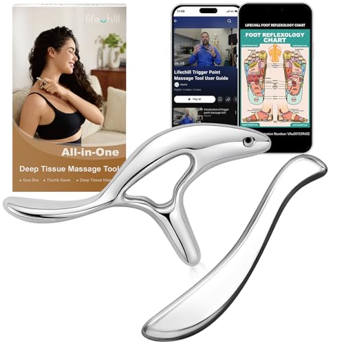 lifechill 304 Stainless Steel Gua Sha & Metal Trigger Point Massage Tool | FSA Massage Tools for Pain Relief Deep Tissue, Fascia Release Muscle Scraper Tool for Full Body, HSA Acupressure Thumb Saver - color: Stainless Steel