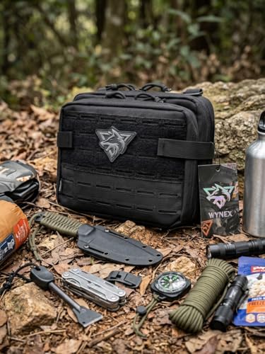 WYNEX Tactical Molle Admin Pouch, Double Layer Large EDC Tool Pouch Bag | Laser-Cut Design, Medical EMT IFAK with Map Pocket, Tool Organizer Molle Accessories, Flag Patch Included, 9.5"x7.5"x3.2" - color: Black