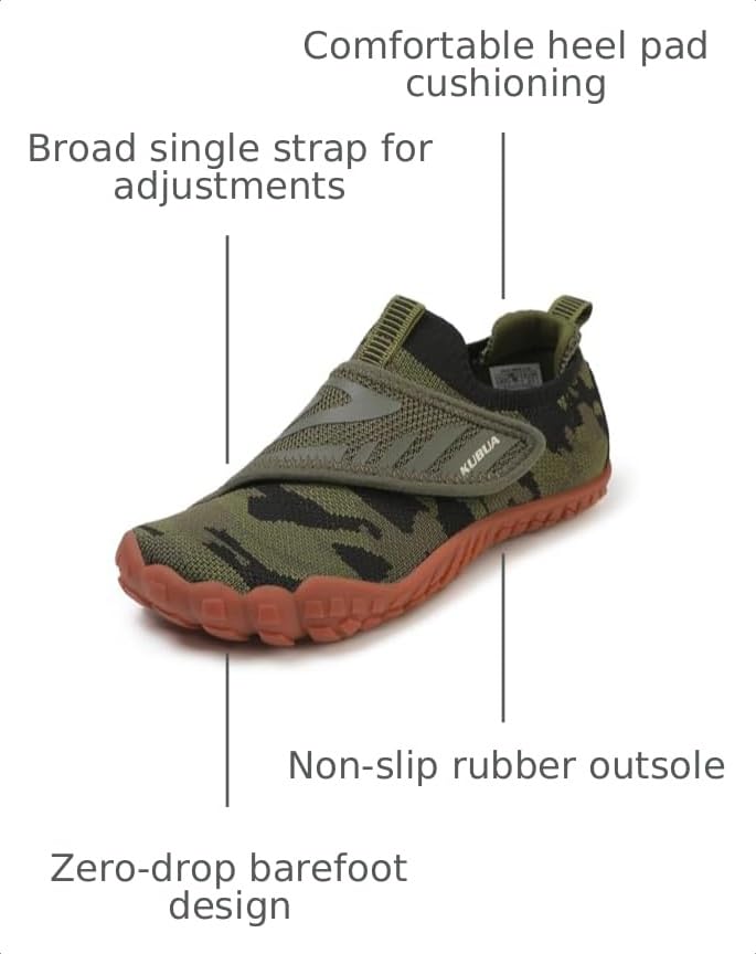 KUBUA Versatile Kids Water Shoes Boys Girls Quick Dry Swim Aqua Socks | Wide Toe Box, Lightweight, Barefoot-Style, Breathable, Beach, Pool, Kayak, Water Parks, Hiking, Toddler, Little Kid, Big Kid - color: Green, size: 2 Big Kid