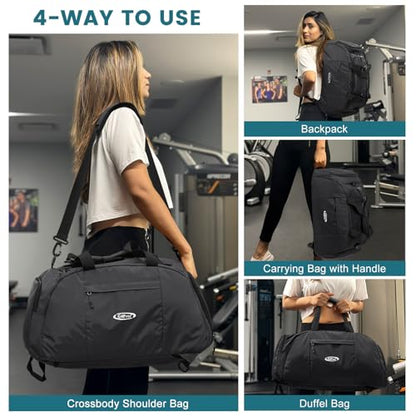 40L/70L 3-Way Duffle Bag Gym Sport Duffel Backpack Shoe Compartment | Foldable Packable,Water-resistant Nylon, Large Capacity, for Travel, Weekender, Black - color: Black