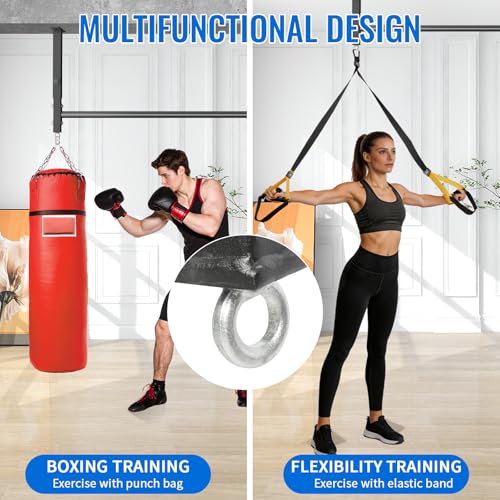 48" Ceiling Mount Pull Up Bar, Adjustable Height, 700LBS Capacity | Includes suspension trainer straps.For home gym,garage,basement.Ideal for pull ups & full body stretching.