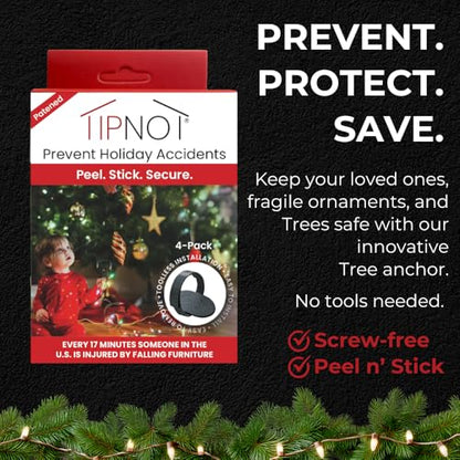 Tree Stand Anchor, No-Drill, Anti-Tip, Adhesive Safety Straps - Just Peel & Stick to Childproof and Babyproof Your Home 4-Pack - size: Tree Anchor