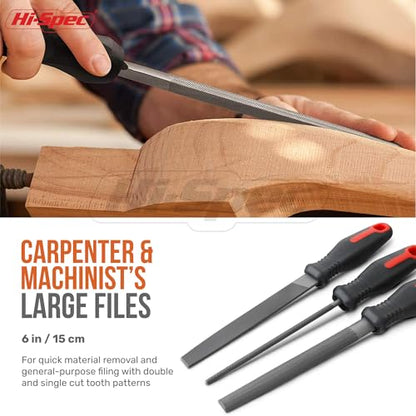 Hi-Spec Metal Hand File Tool Set for Wood, Metal and Craft Work with Case | 3pc, 8in/200mm, everyday fixes made easier, organized portable storage, beginner-friendly selection, neat layout, quick prep - size: 3 pieces