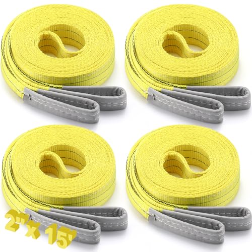 4 Pcs Lift Sling Straps Heavy Duty Web Slings Straps Polyester Nylon for Hoist Car Outdoor Using - color: Yellow, size: 2'' X 15',8900lb