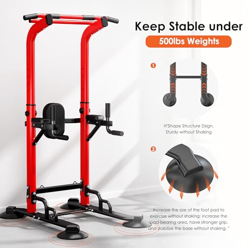 soges Power Tower Pull Up Bar Station, Dip Station for Home Gym, Height Adjustable Heavy Duty Strength Home Training Fitness Workout Equipment - color: Red