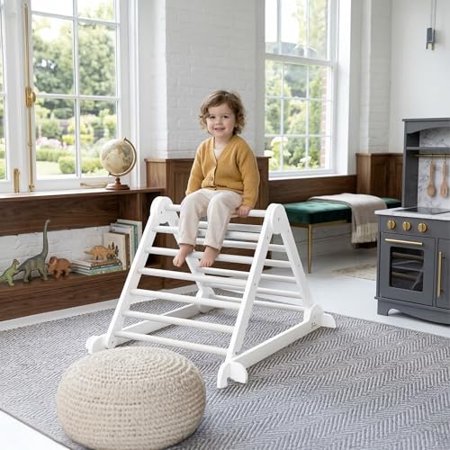 Little Partners Learn 'N Climb Foldable Wooden Climbing Triangle, Wood Climbing Gym for Toddlers, Triangle Climber for Skill-Building and Active Play, Soft White - color: Soft White