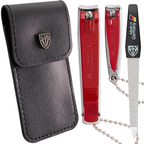 3 Swords Germany – Brand Quality fingernail & toenail Clipper, Manicure, Pedicure Nail Care by with Metal Nail File and case, red Edition - color: Red