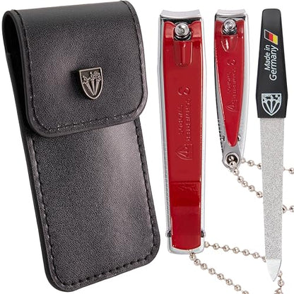 3 Swords Germany – Brand Quality fingernail & toenail Clipper, Manicure, Pedicure Nail Care by with Metal Nail File and case, red Edition - color: Red