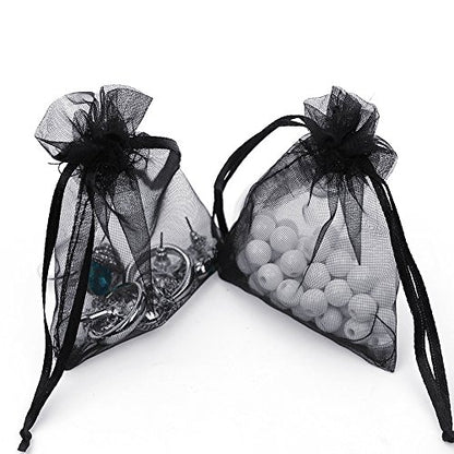Boshen 100/200PCS Organza Gift Candy Sheer Bags Mesh Jewelry Pouches Drawstring Bulk for Wedding Party Favors Christmas (4" X 6"(100PCS), Black) - color: Black-4" X 6"(100PCS)