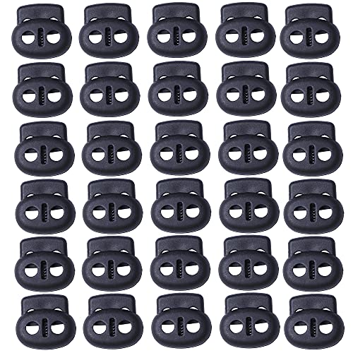 J.CARP Plastic Cord Locks End Spring Toggle Stopper, Elastic Cord Adjuster - color: Black, Double Hole, size: Double Hole
