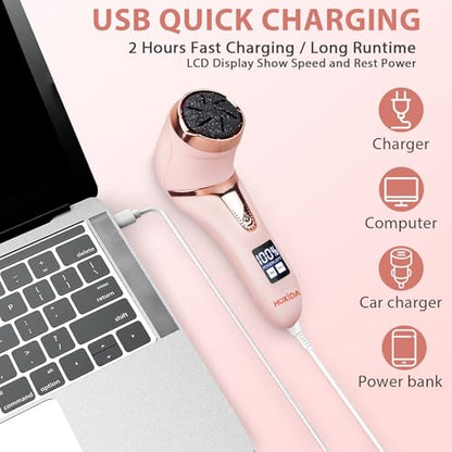 Electric Callus Remover for Feet (with Dander Vacuum Cleaner), Rechargeable Foot Callus Remover Pedicure Tools Foot File, Professional Foot Care Kit Deadskin Remover with 9Heads&2Speed,LCD Display - style: Pink Electric Callus Remover +10in1