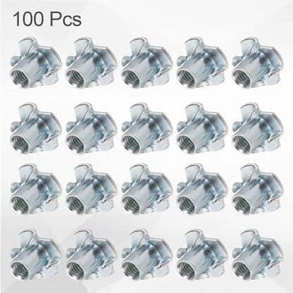 HARFINGTON M6x12mm T-Nuts 4 Pronged Tee Nut 0.69" x 0.47" Fully Thread Carbon Steel Inserts for Wood, Rock Climbing Holds, Cabinetry, Furniture 100pcs - size: M6x12mm, 17.5mm